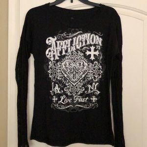 Ladies Affliction Lace Sleeve Rhinestone Top